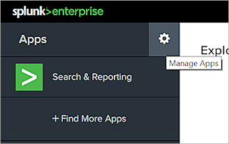 Screen shot of the splunk>enterprise Apps > Manage Apps menu